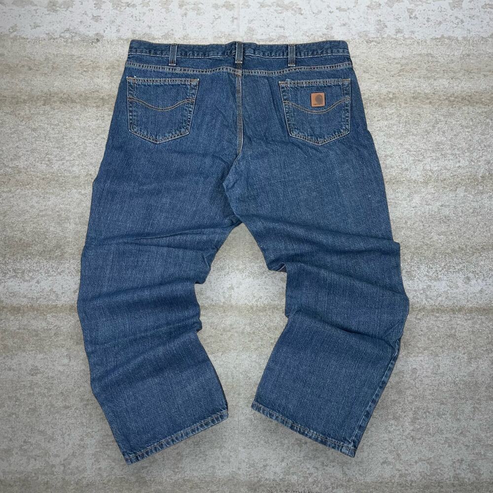 Vintage Y2K Carhartt Jeans 42x32 Relaxed Fit Dark Wash Denim Leather Logo